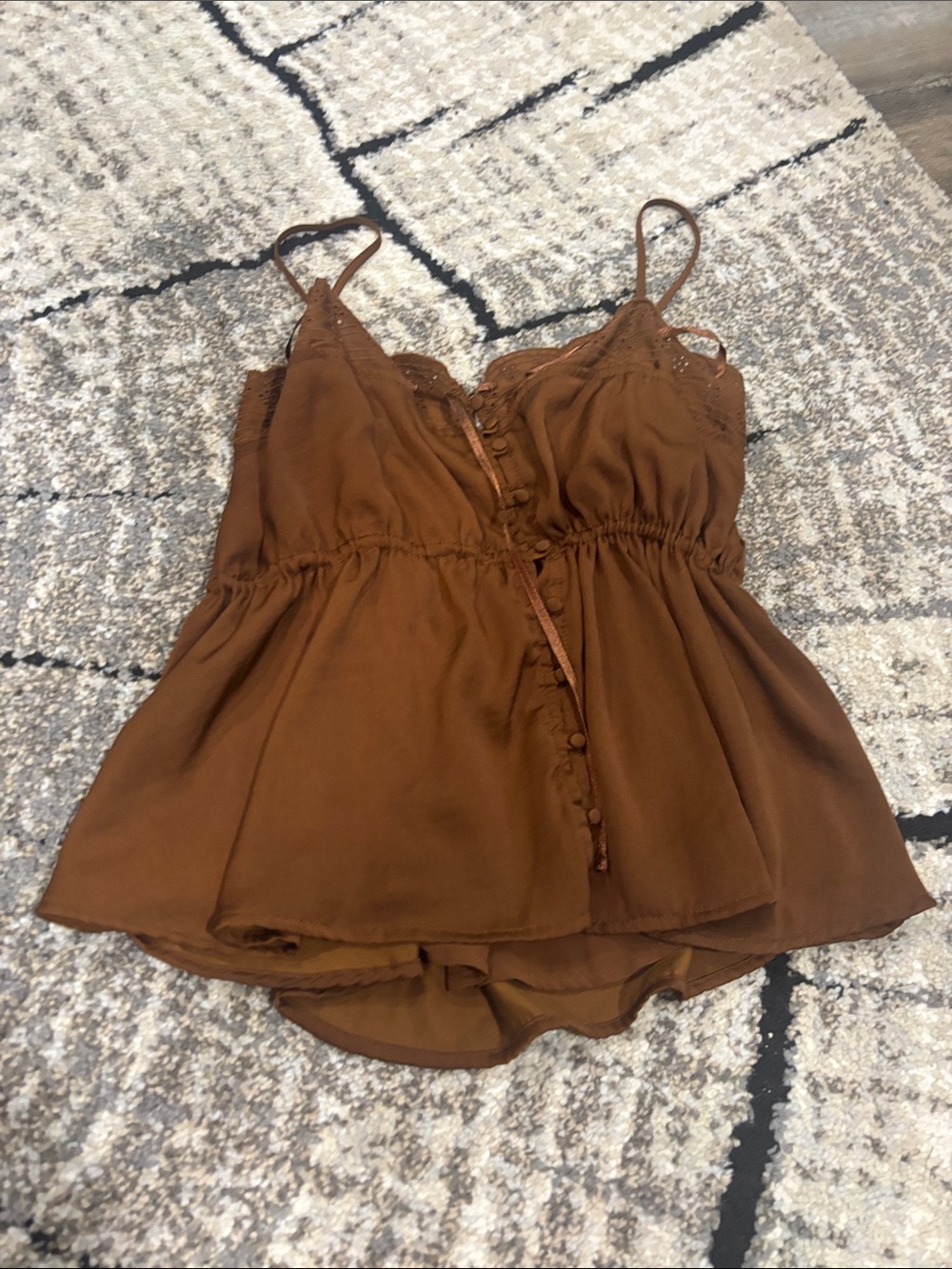 American Eagle Outfitters Brown Lace-Trim Spaghetti Strap Camisole
